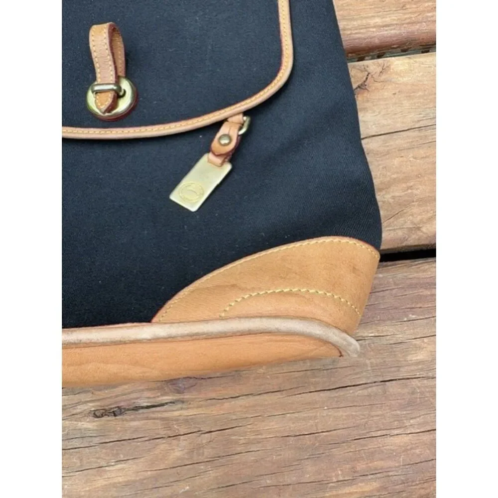 Dooney & Bourke Backpack Black Canvas Tan Leather Buckle Closure Vtg Rare COA